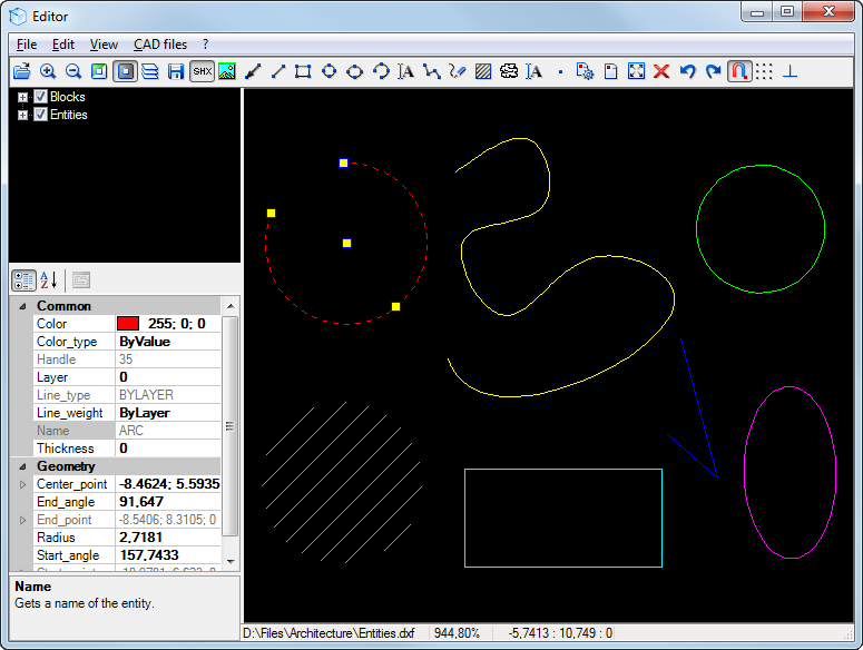 Visual creation of arcs in CAD .NET 11.1