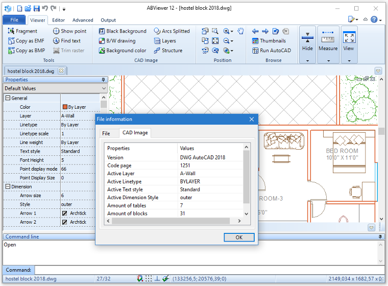 ABViewer File information: DWG 2018