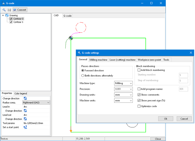 G-code generation from DWG/DXF files