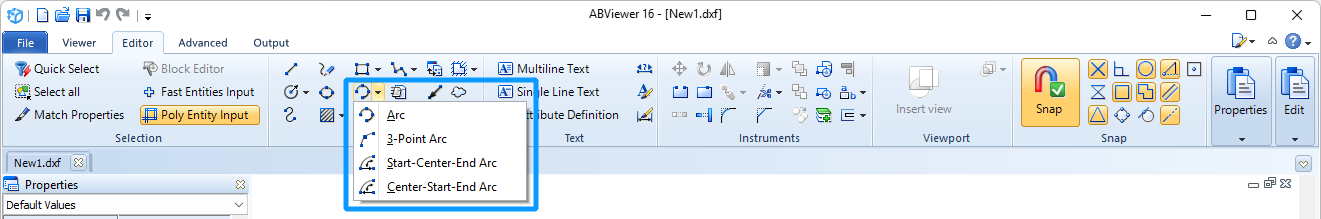 New modes to create arcs in ABViewer 16.1