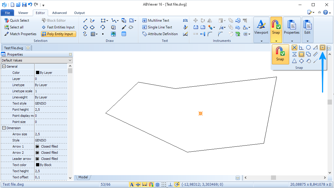 Geometric center snap in ABViewer