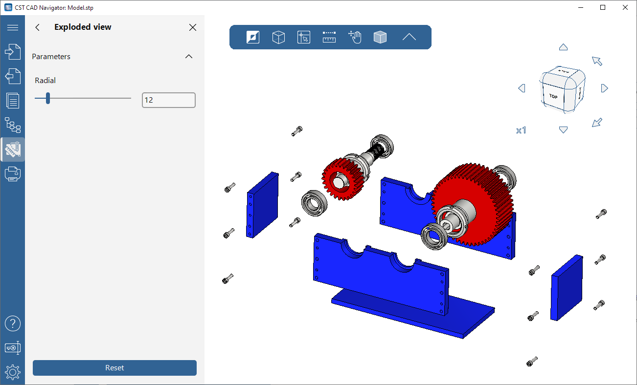 Exploded view of a 3D model in CST CAD Navigator